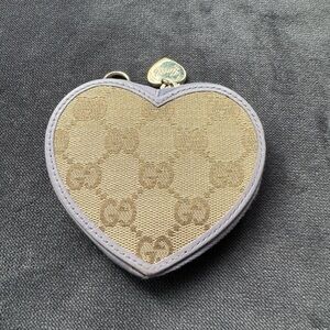 Gucci Heart-Shaped Coin Purse, Lilac, Beige GG fabric, Light Gold Hardware